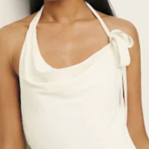 NWOT Reformation Ellasandra Dress in White Mini Halter Tie Strap Ruffle - Picture 5 of 5